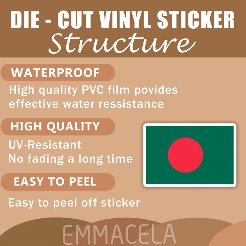 EMMACELA (3PCS) Bangladesh Flag stickers, Countries Flag Stickers - Waterproof Vinyl Decals For Laptops, Tumblers, Water Bottles, Books, Scrapbooks, Size 3 x 2 Inch - Image 3